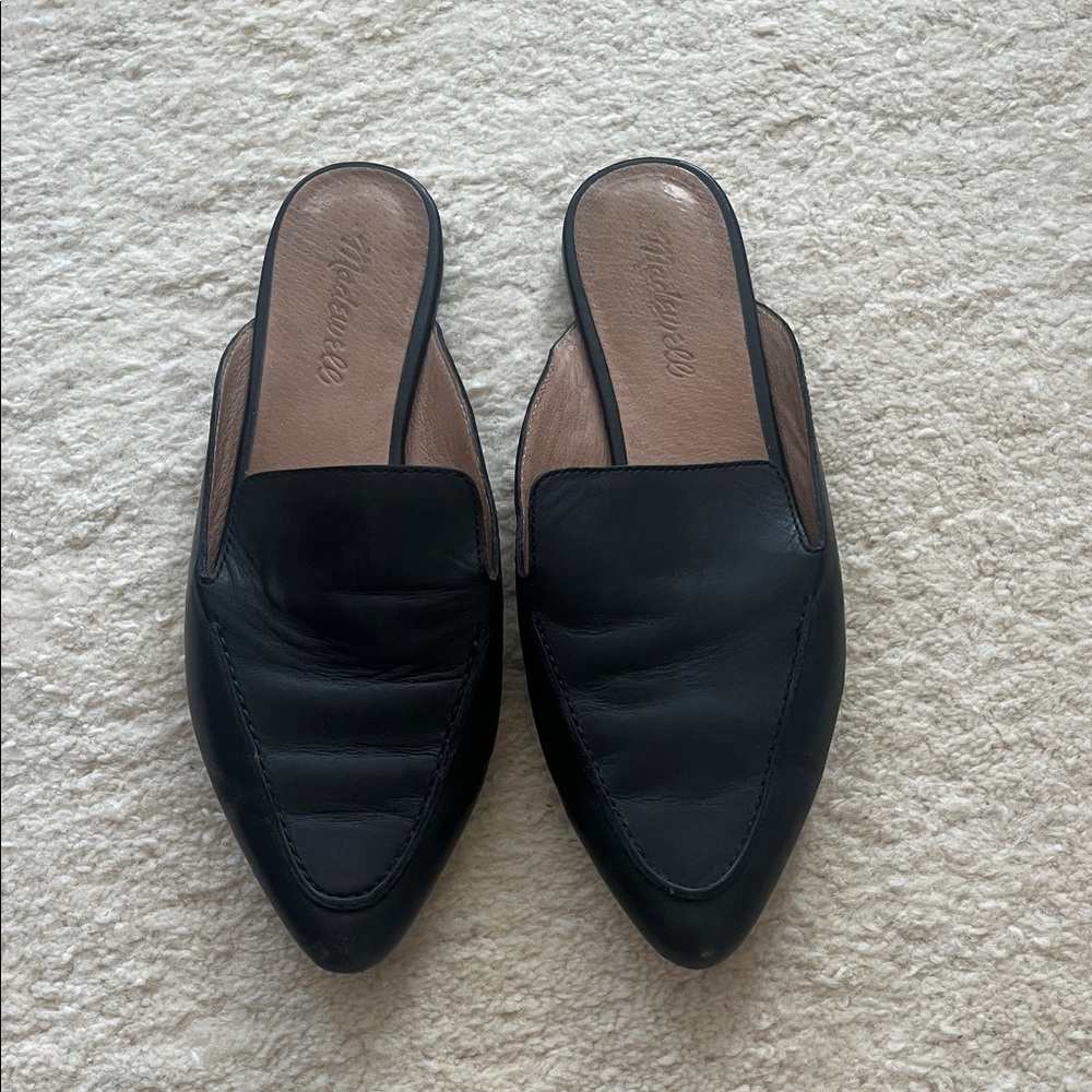 Madewell Black Leather Pointed Slip-On Mules